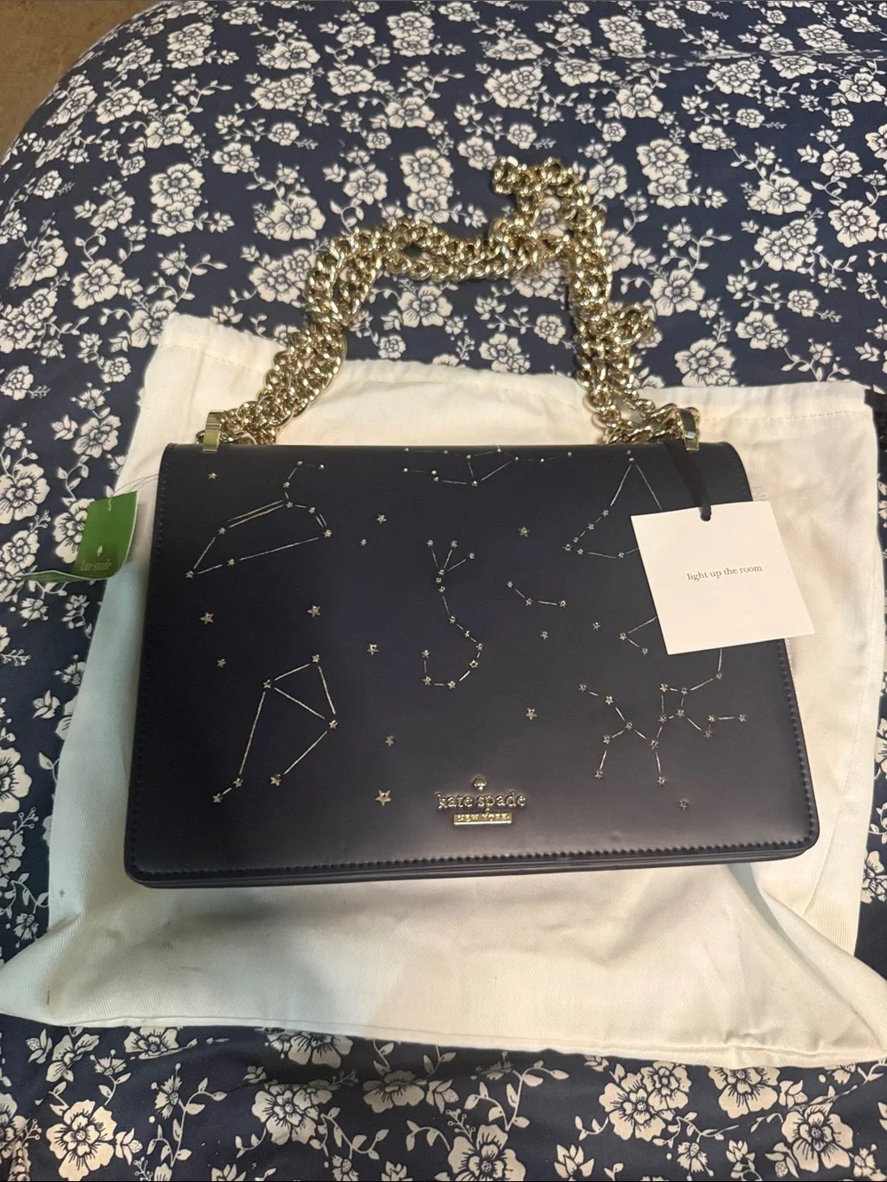kate spade navy constellation shoulder bag with gold chain